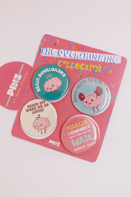 The Overthinking set of 4 Runda pins + 2 små pins